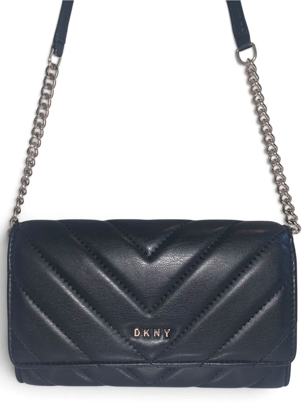 DKNY Black Quilted Chevron Leather Chain Crossbody